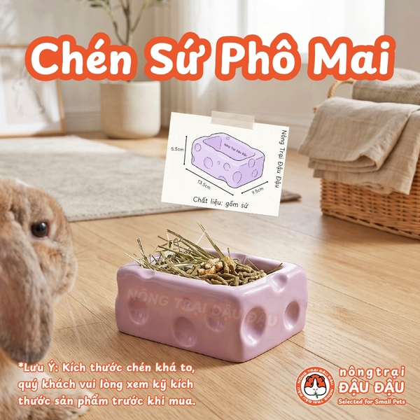 Chén Ăn Cho Thỏ, Bọ Ú, Chinchilla, Mèo, Chó Chất Liệu Gốm Sứ Hình Phô Mai Dễ Thương