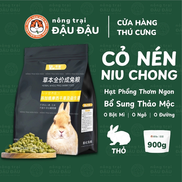 Cỏ Nén Hạt Phồng Cho Thỏ Bổ Sung Thảo Mộc Niu Chong Túi 900g