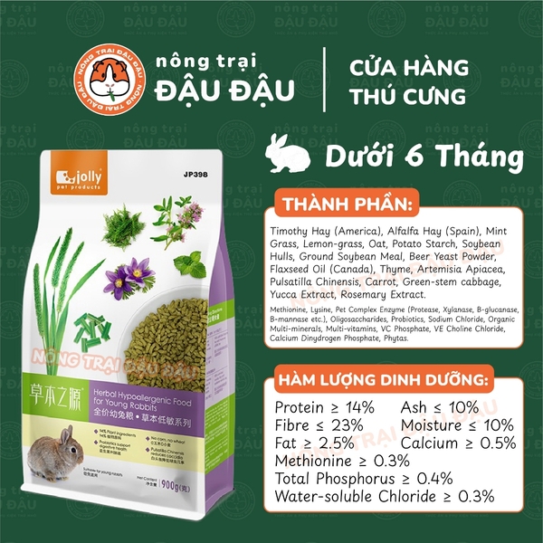 Cỏ Nén Thảo Mộc Cho Thỏ Jolly Với 94% Thành Phần Thực Vật Hỗ Trợ Tiêu Hoá 900g