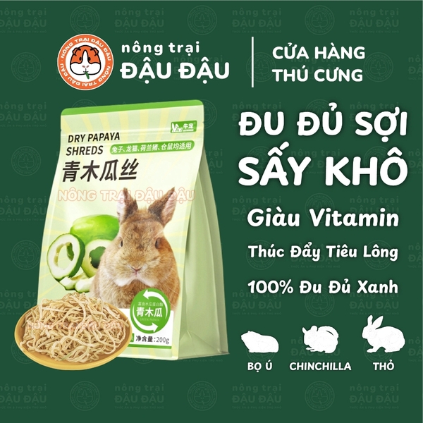 Đu Đủ Sợi Sấy Khô Cho Thỏ, Bọ Ú, Chinchilla, Hamster Niu Chong Thúc Đẩy Tiêu Lông 200g