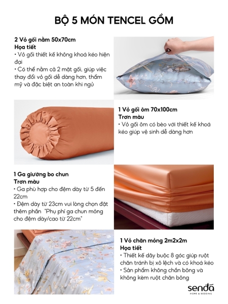 Bộ chăn ga gối 5 món Lụa Tencel 60S họa tiết - Daisy Xám