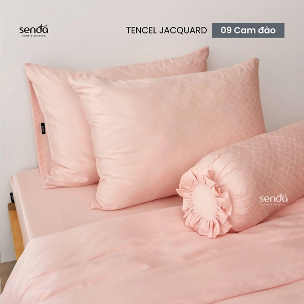 Bộ chăn ga gối 5 món Lụa Tencel Jacquard vân gấm - 09 Cam đào