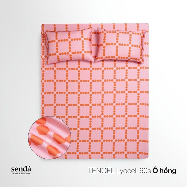 Bộ ga gối 3 món Lụa Tencel  họa tiết kẻ sọc - Ô hồng