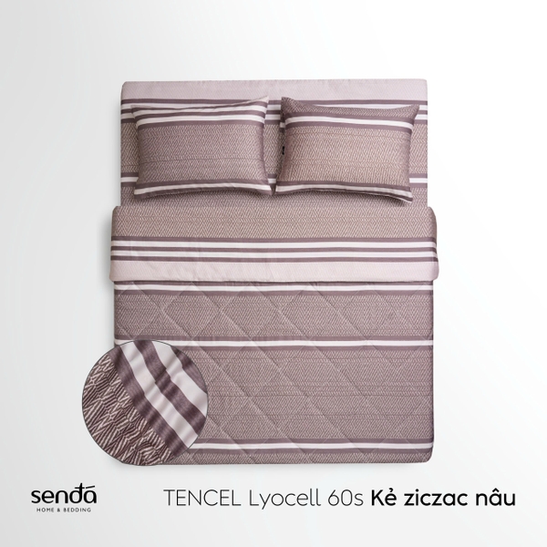 Vỏ chăn chần bông Lụa Tencel 60S họa tiết - Kẻ ziczac nâu