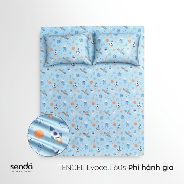 Bộ ga gối 3 món cho bé Lụa Tencel họa tiết - Phi hành gia