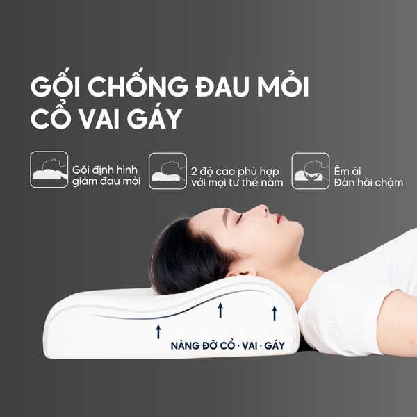 Gối cao su non chống đau mỏi cổ vai gáy, ruột gối ngủ công thái học Memory Foam người lớn cao cấp