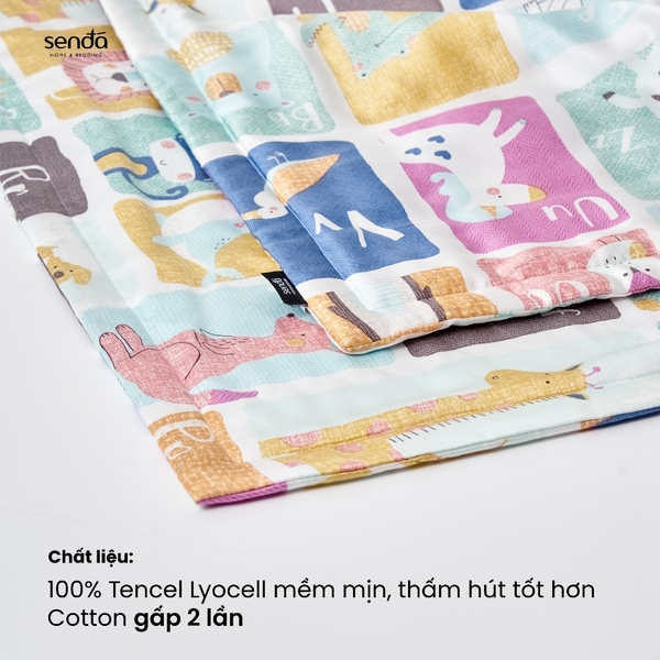 Bộ chăn gối cho bé đi học Lụa Tencel họa tiết - Ô tô mini