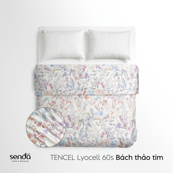 Vỏ chăn mỏng Lụa Tencel 60S họa tiết - Bách thảo tím