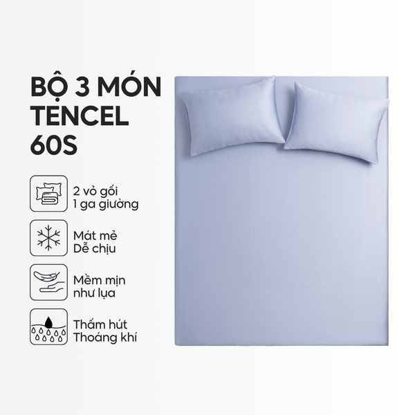 Bộ ga gối 3 món Lụa Tencel trơn màu