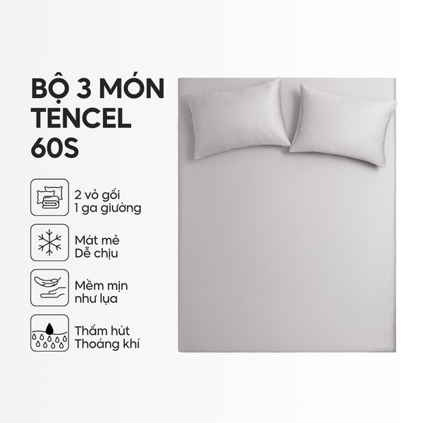 Bộ ga gối 3 món Lụa Tencel trơn màu