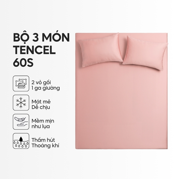 Bộ ga gối 3 món Lụa Tencel trơn màu