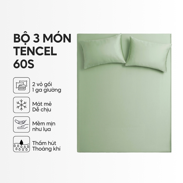 Bộ ga gối 3 món Lụa Tencel trơn màu