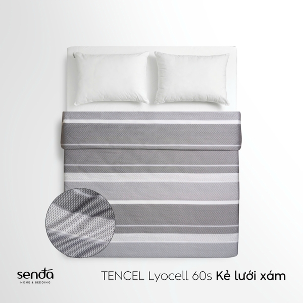 Vỏ chăn mỏng Lụa Tencel 60S họa tiết - Kẻ lưới xám