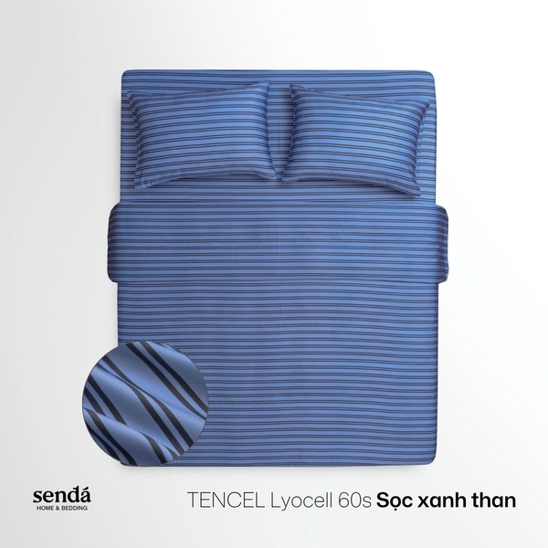 Bộ chăn ga gối 4 món Lụa Tencel họa tiết kẻ sọc - Sọc xanh than