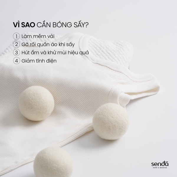 Bóng sấy quần áo len lông cừu,  Wool Dryer Balls 7cm 8cm dùng cho máy sấy quần áo
