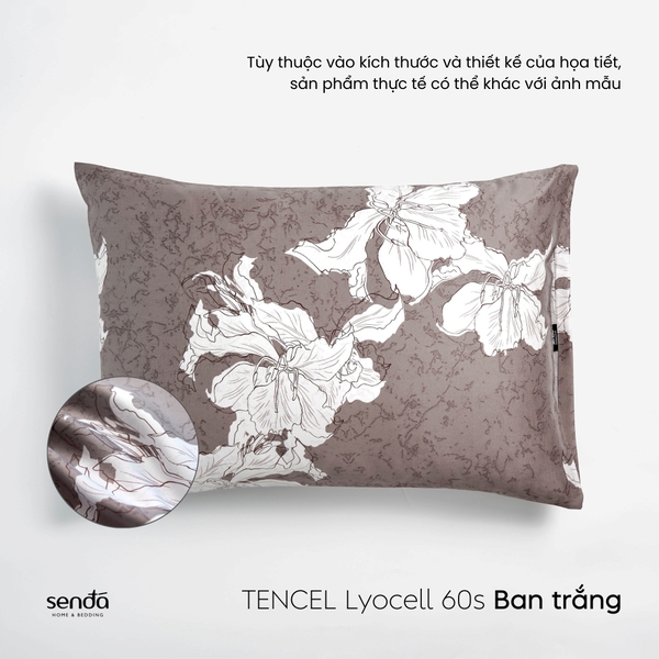 Vỏ gối nằm Lụa Tencel 60S họa tiết - Ban trắng