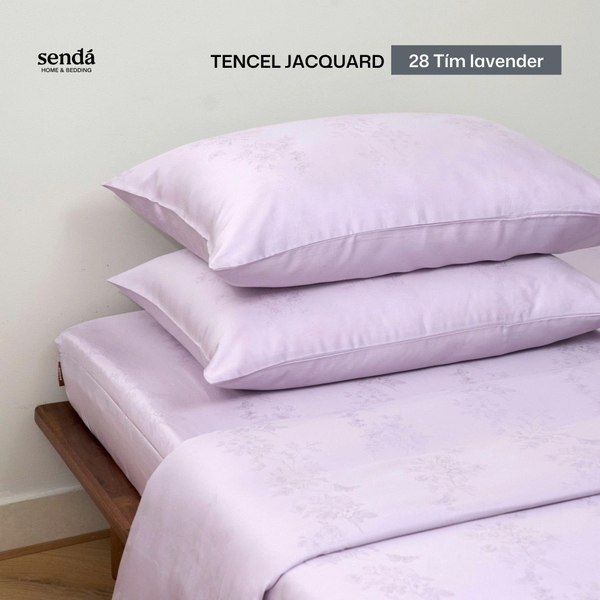 Bộ chăn ga gối 4 món Lụa Tencel Jacquard vân gấm - 28 Tím Lavender
