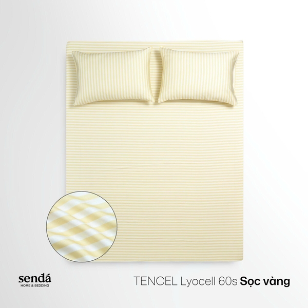 Bộ ga gối 3 món Lụa Tencel  họa tiết kẻ sọc - Sọc vàng