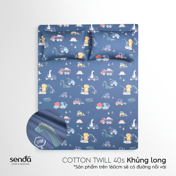 Bộ ga gối 3 món cho bé Cotton Twill họa tiết - Khủng long