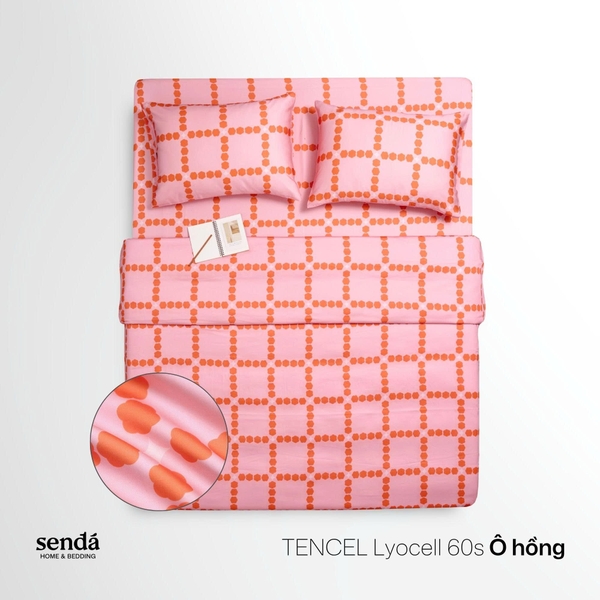 Bộ chăn ga gối 4 món Lụa Tencel họa tiết kẻ sọc - Ô hồng
