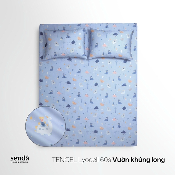 Bộ ga gối 3 món cho bé Lụa Tencel họa tiết - Vườn khủng long