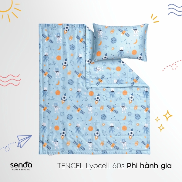 Bộ chăn gối cho bé đi học Lụa Tencel họa tiết - Phi hành gia
