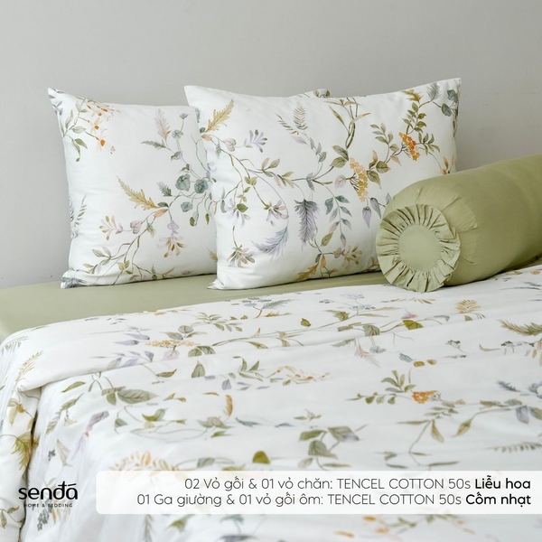Bộ chăn ga gối 5 món Tencel Cotton họa tiết - Liễu hoa