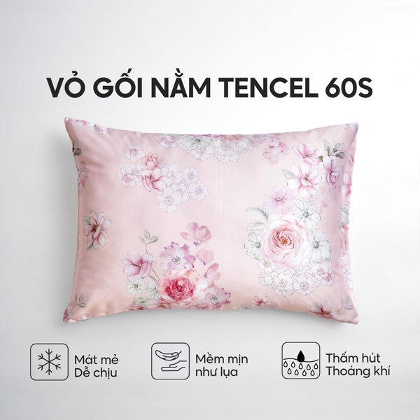 Vỏ gối nằm Lụa Tencel 60S họa tiết - Hồng trà