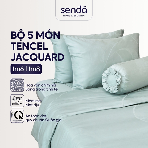 Bộ chăn ga gối 5 món Lụa Tencel Jacquard vân gấm