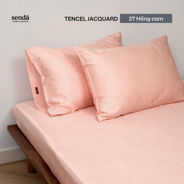 Bộ ga gối 3 món Lụa Tencel Jacquard vân gấm - 27 Hồng cam