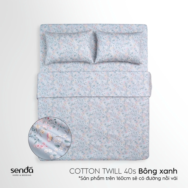 Bộ chăn ga gối 4 món Cotton Twill họa tiết - Bông xanh