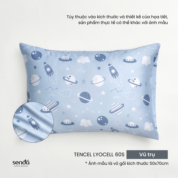 Vỏ gối nằm cho bé đi học Lụa Tencel họa tiết - Vũ trụ