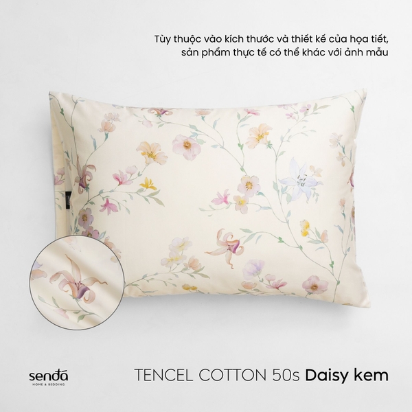 Vỏ gối nằm Tencel Cotton họa tiết - Daisy kem