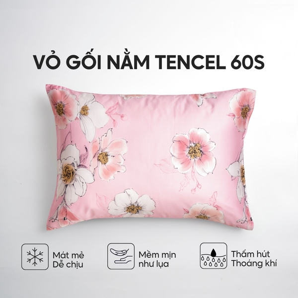 Vỏ gối nằm Lụa Tencel 60S họa tiết - Xuân hồng