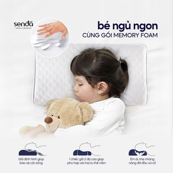 Gối cao su non hỗ trợ ngủ ngon cho bé, ruột gối ngủ sâu Memory Foam trẻ em cao cấp