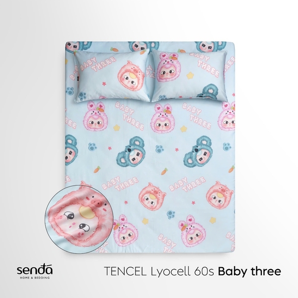 Bộ ga gối 3 món cho bé Lụa Tencel họa tiết - Baby three