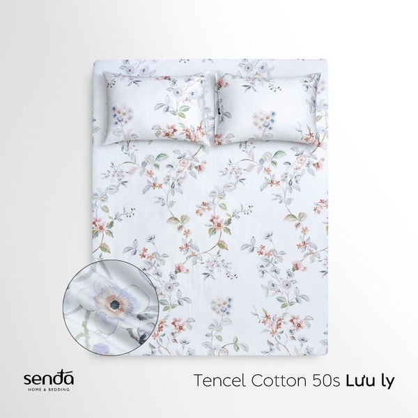 Bộ ga gối 3 món Tencel Cotton họa tiết - Lưu ly