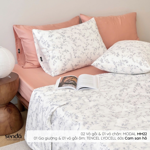 Bộ chăn ga gối 4 món (chăn chần bông) Micro Modal họa tiết - MM22