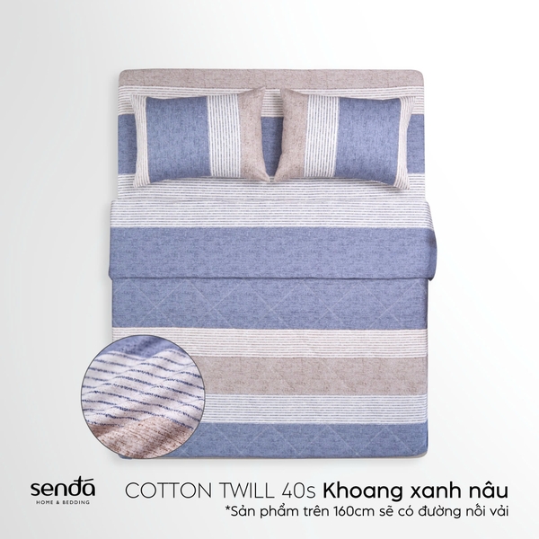 Bộ chăn ga gối 4 món Cotton Twill họa tiết kẻ sọc - Khoang xanh nâu