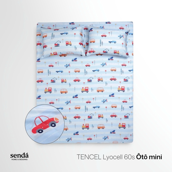 Bộ ga gối 3 món cho bé Lụa Tencel họa tiết - Ô tô mini