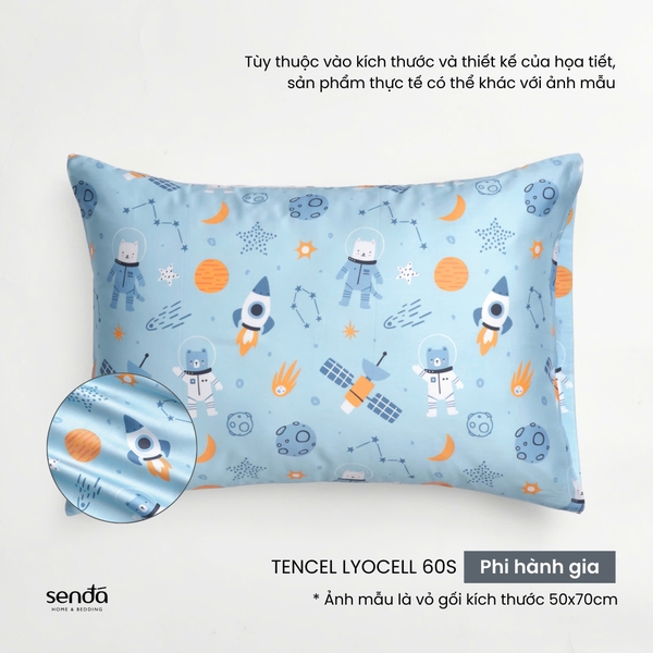 Vỏ gối nằm cho bé đi học Lụa Tencel họa tiết - Phi hành gia