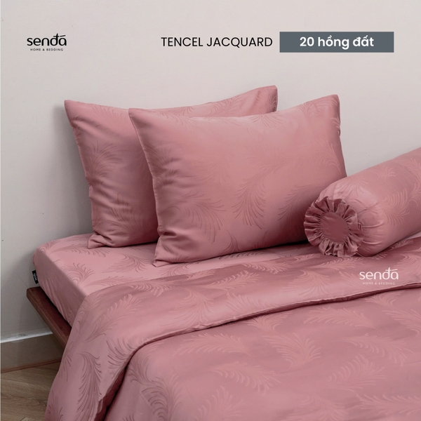 Bộ chăn ga gối 5 món Lụa Tencel Jacquard vân gấm - 20 hồng đất