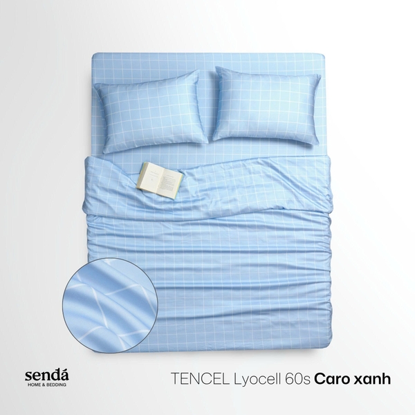 Bộ chăn ga gối 4 món Lụa Tencel họa tiết kẻ sọc - Caro xanh