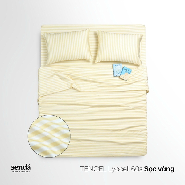 Bộ chăn ga gối 4 món Lụa Tencel họa tiết kẻ sọc - Sọc vàng