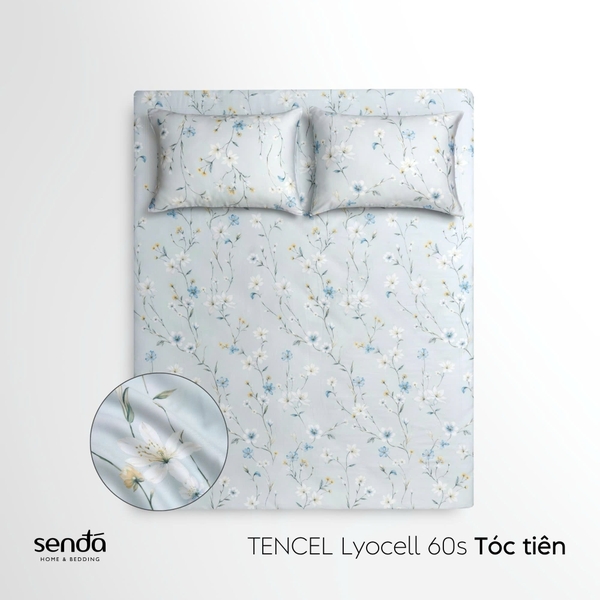 Bộ ga gối 3 món Lụa Tencel 60S họa tiết - Tóc tiên