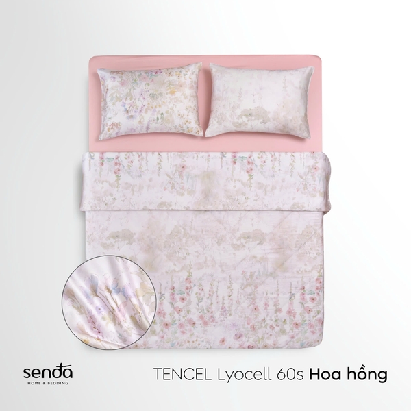 Vỏ chăn chần bông Lụa Tencel 60S họa tiết - Hoa Hồng