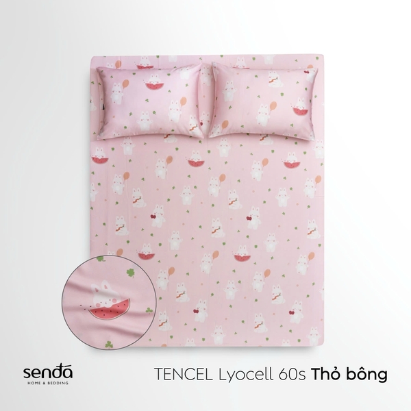 Bộ ga gối 3 món cho bé Lụa Tencel họa tiết - Thỏ bông