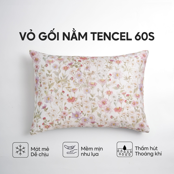 Vỏ gối nằm Lụa Tencel 60S họa tiết - Pansy hồng
