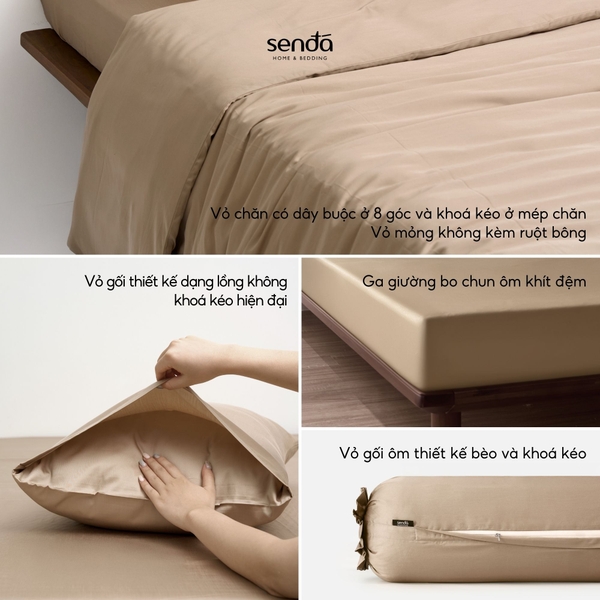 Bộ chăn ga gối 5 món Tencel Cotton trơn màu