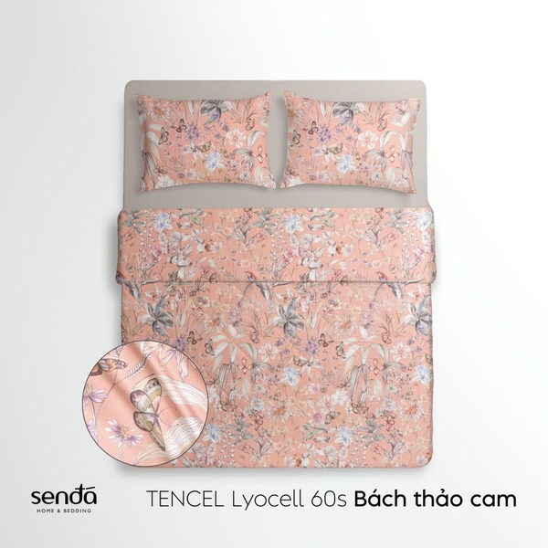 Vỏ chăn chần bông Lụa Tencel 60S họa tiết - Bách thảo cam